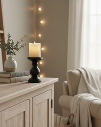 Mango Wood Candle Holder Black