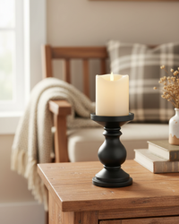 Mango Wood Candle Holder Black