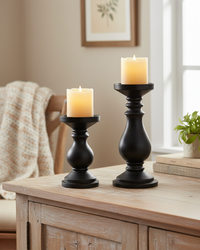 Mango Wood Candle Holder Black