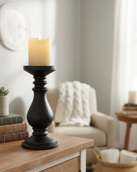 Mango Wood Candle Holder Black