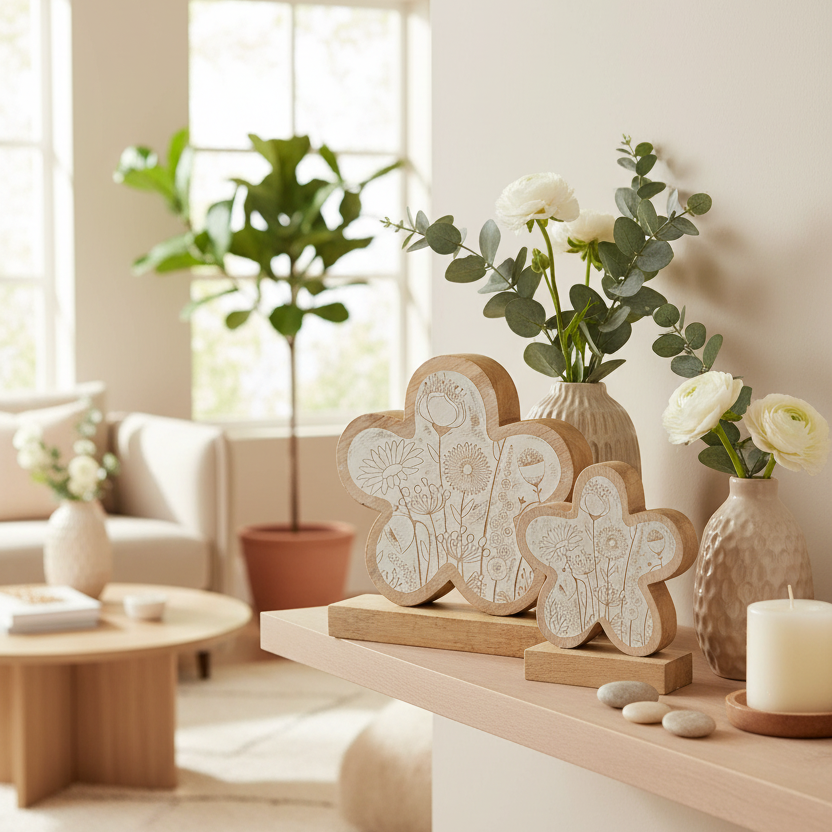 Distressed Flower-Engraved Flower on Stand