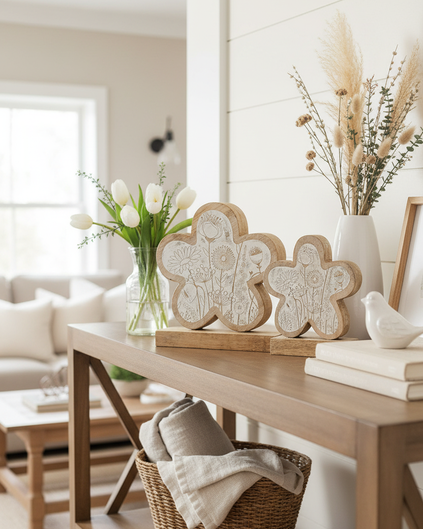 Distressed Flower-Engraved Flower on Stand