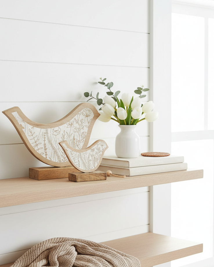 Flower-Engraved Bird on Stand