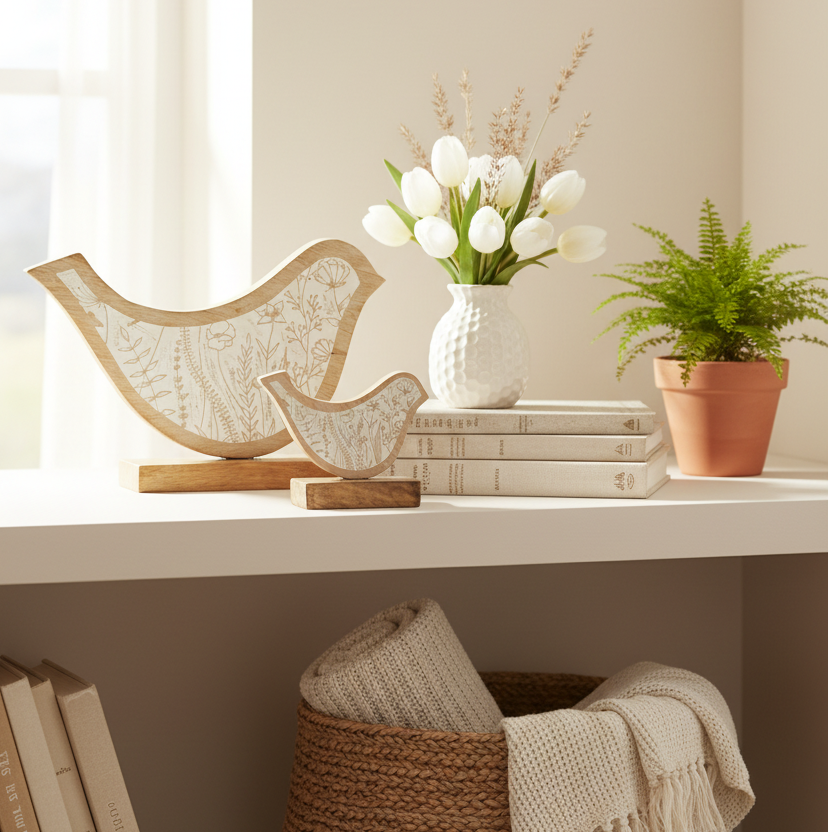 Flower-Engraved Bird on Stand