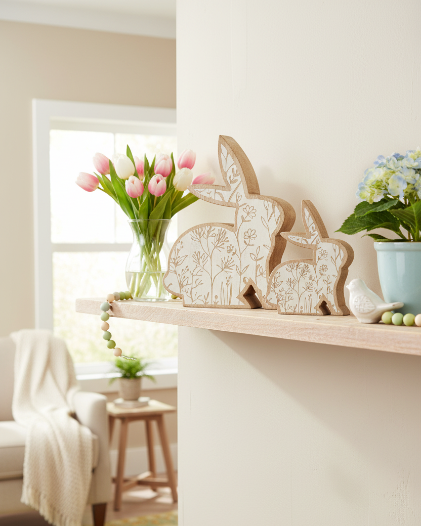 Flower-Engraved Bunny Block