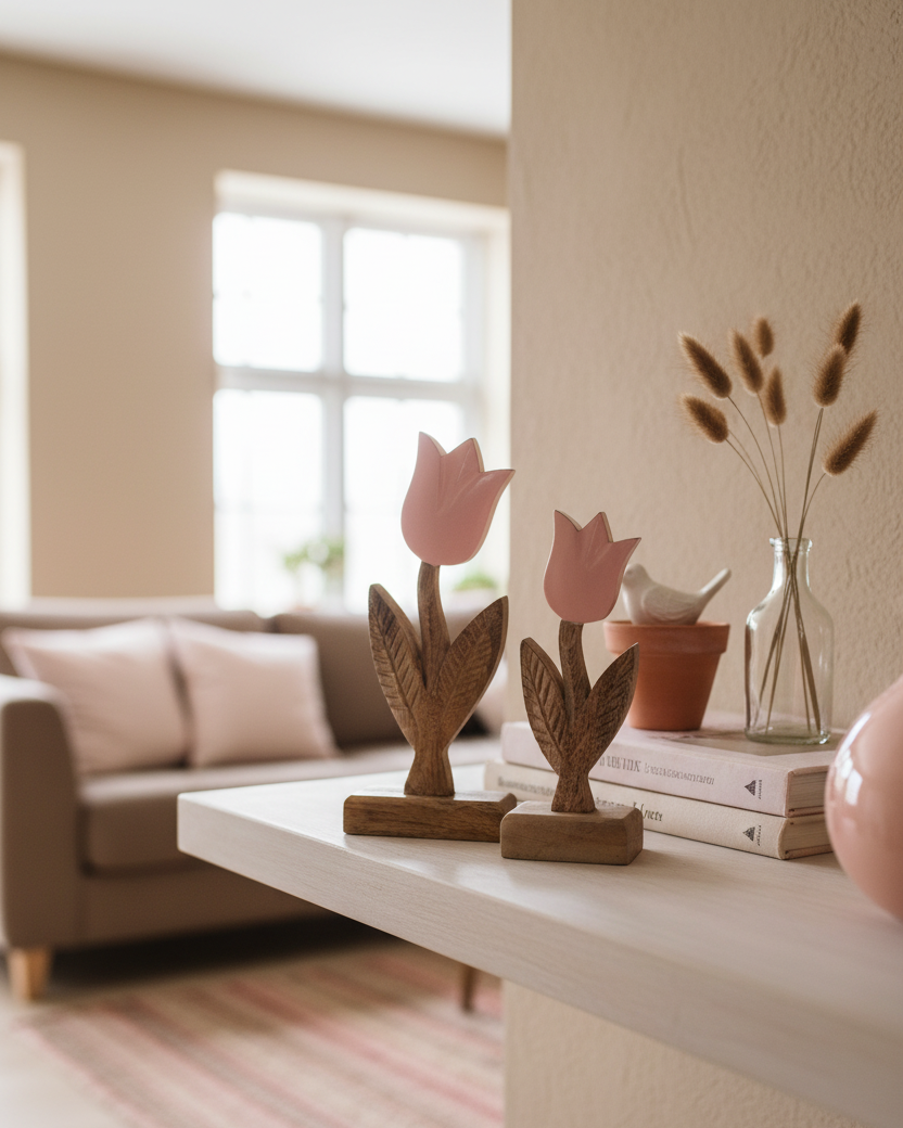 Pink Enamel Wood Tulip