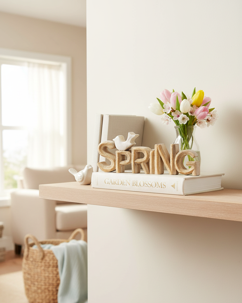 Spring Word Block With Bird