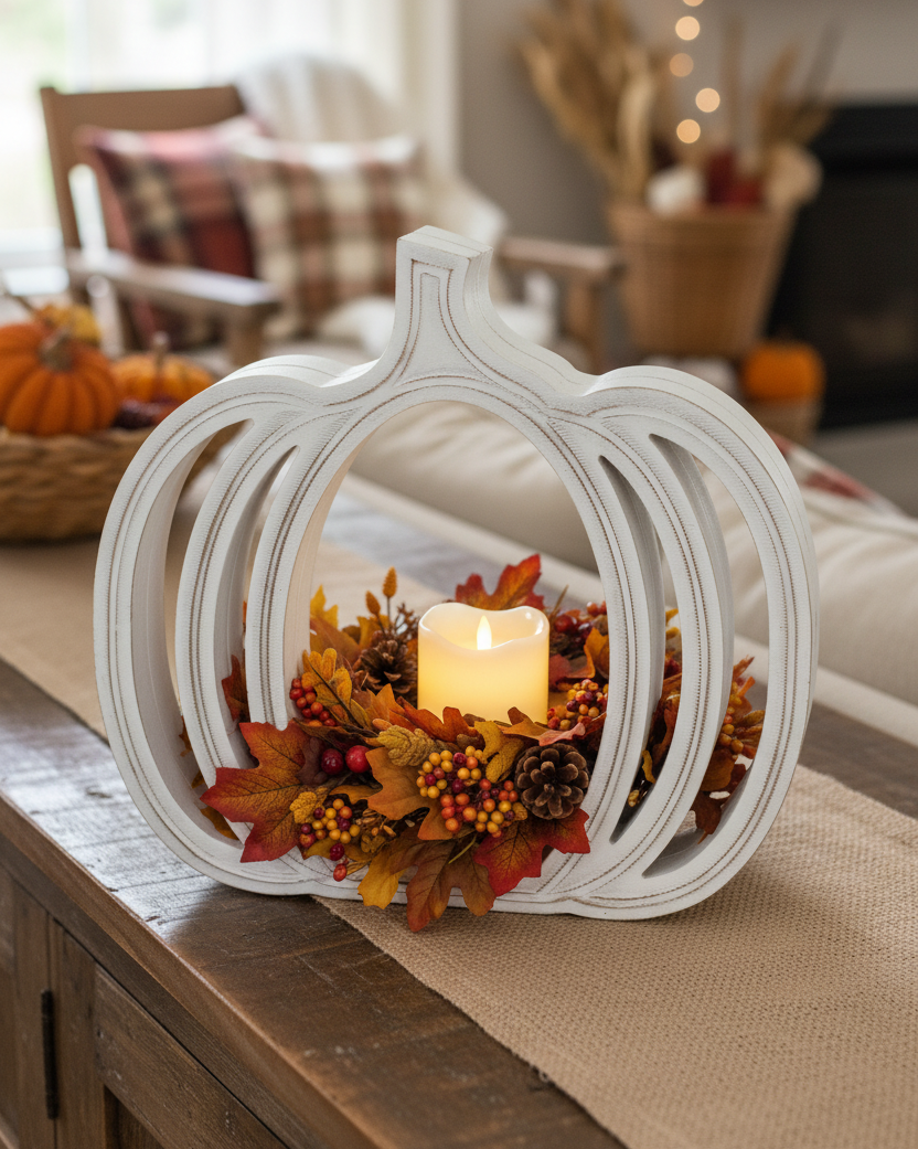 White Wood Pumpkin Cutout
