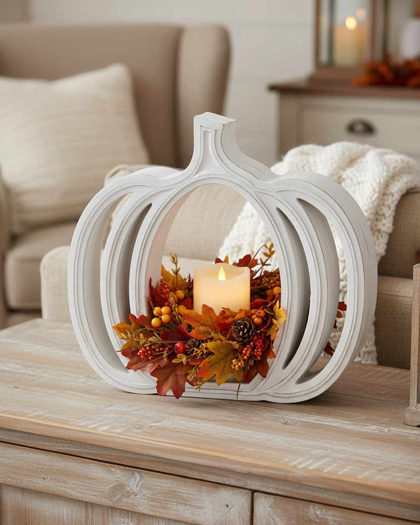 White Wood Pumpkin Cutout