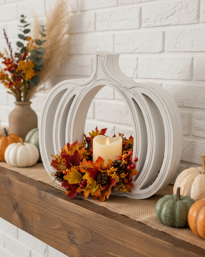 White Wood Pumpkin Cutout