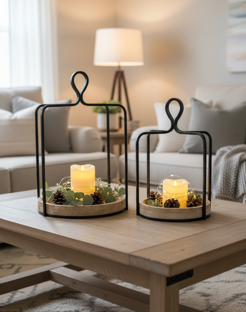 Wood and Iron Round Open Lantern