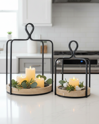 Wood and Iron Round Open Lantern