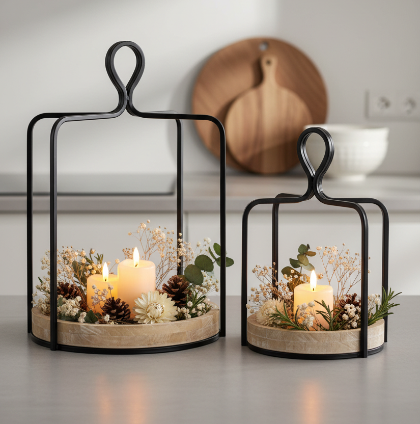 Wood and Iron Round Open Lantern