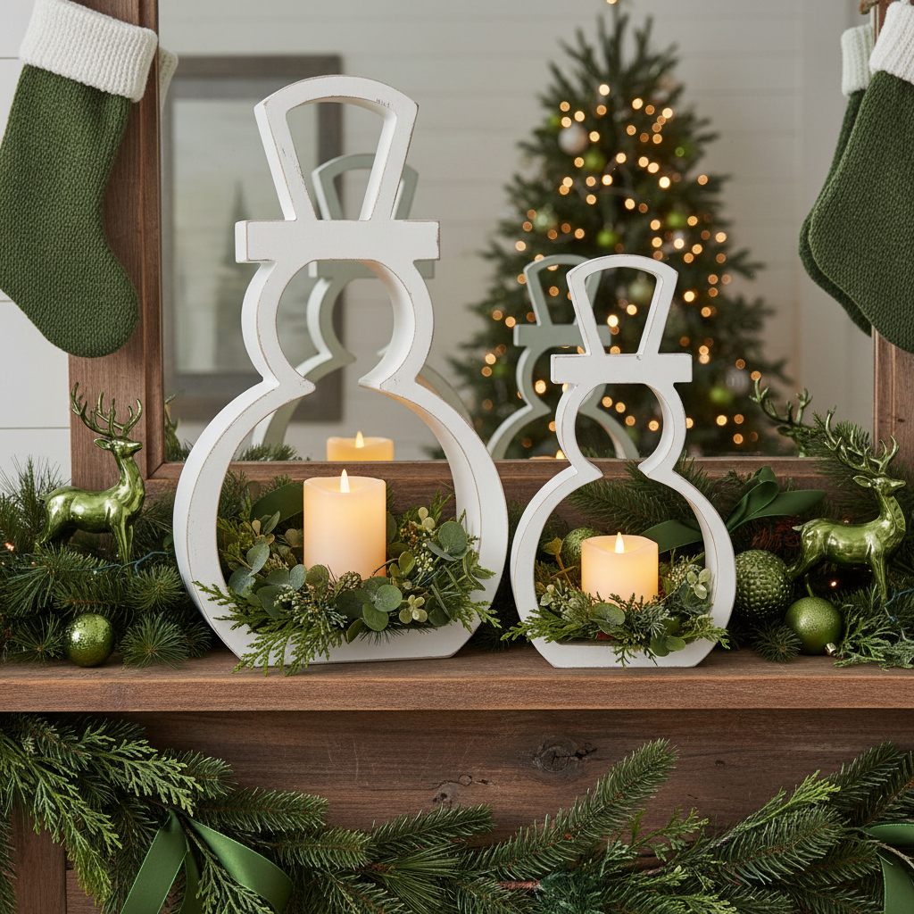 White Wood Snowman Cutout