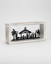 Distressed Whitewashed Wood Palm Nativity Frame