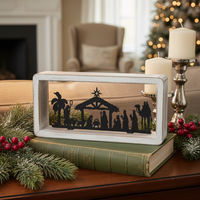 Distressed Whitewashed Wood Palm Nativity Frame
