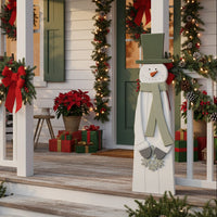 Green Scarf Wood Snowman Tall