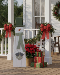 Green Scarf Wood Snowman Tall