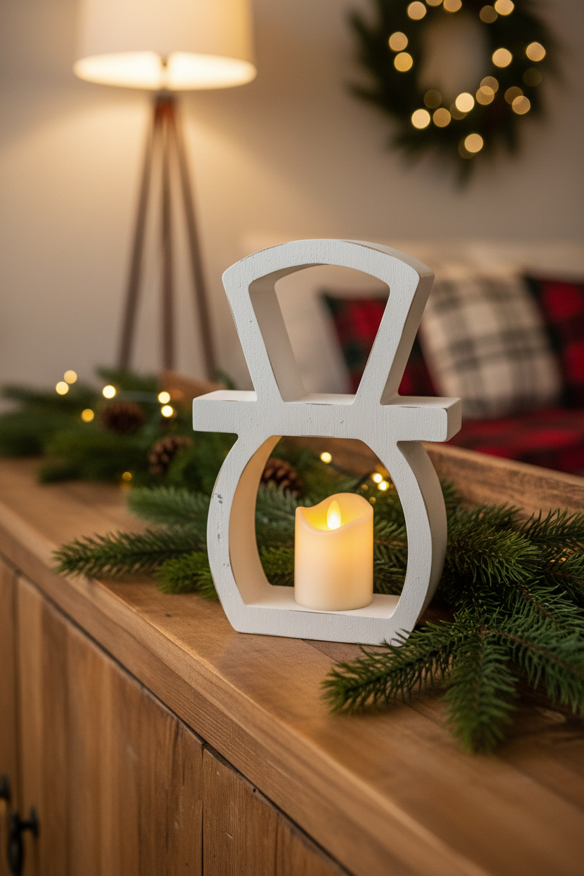White Wood Distressed Snowman Head Cutout
