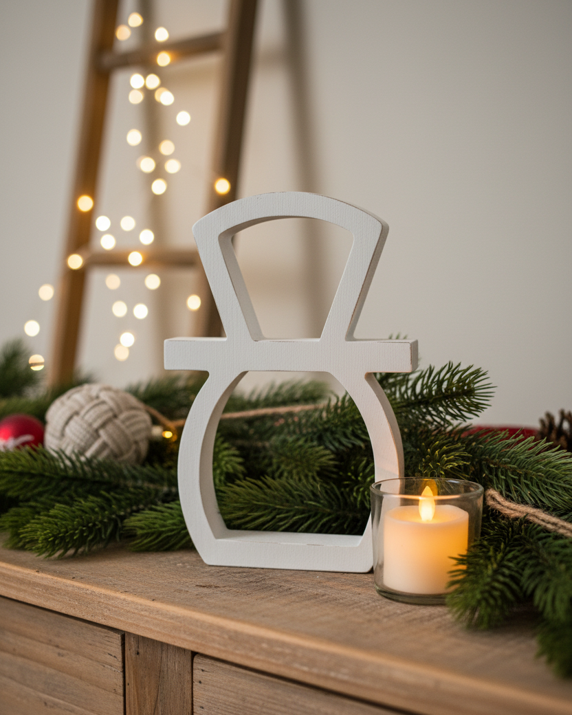 White Wood Distressed Snowman Head Cutout
