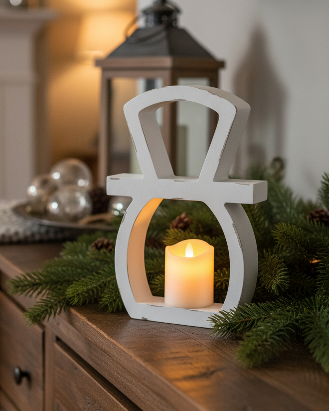White Wood Distressed Snowman Head Cutout
