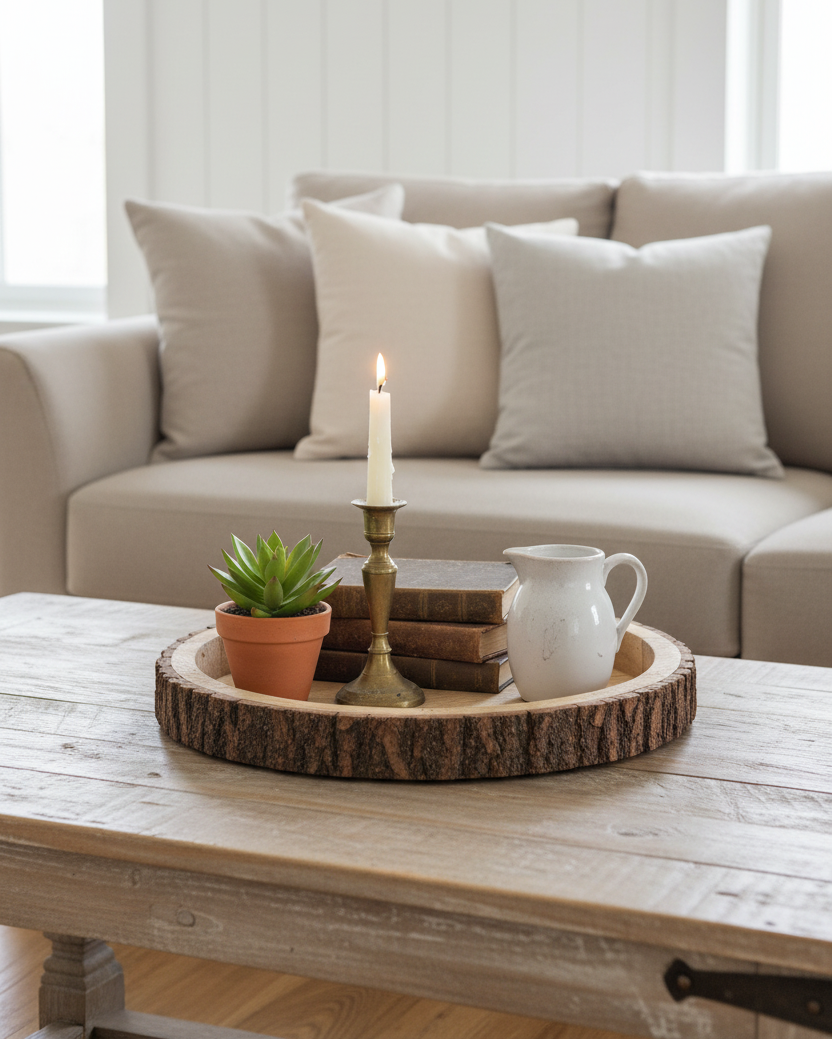 Rounded Bark Edge Wood Tray