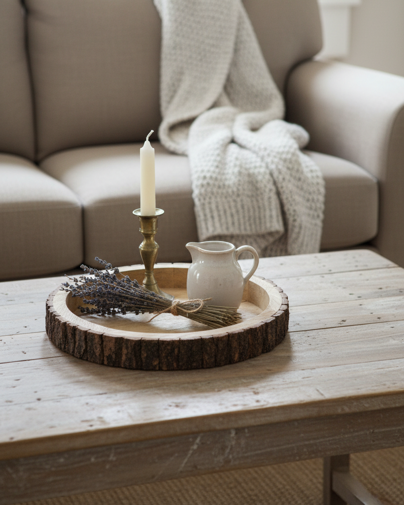 Rounded Bark Edge Wood Tray