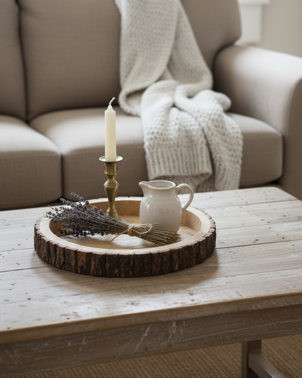 Rounded Bark Edge Wood Tray