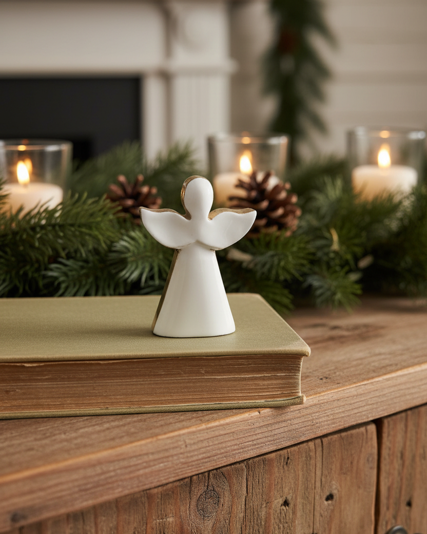 White Enamel Angel Wood Block