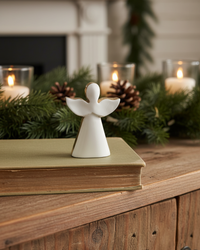 White Enamel Angel Wood Block