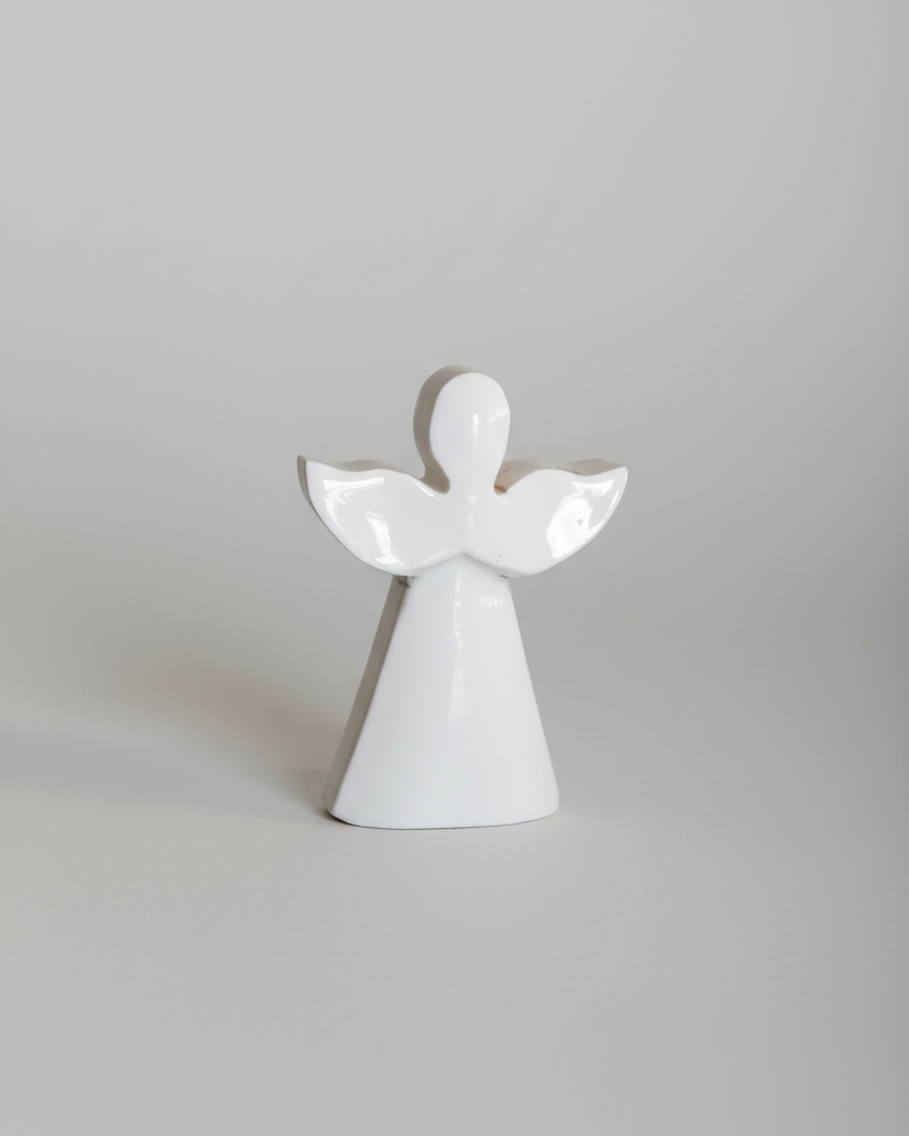 White Enamel Angel Wood Block