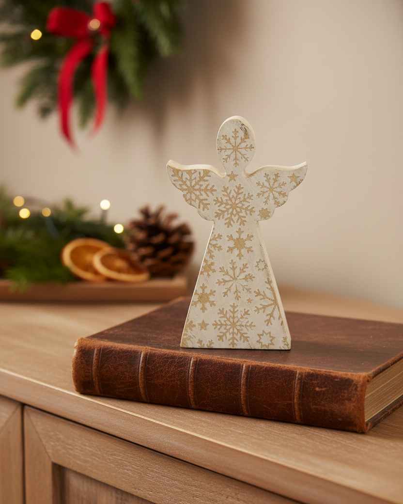 Distressed Snowflake Engraved Angel