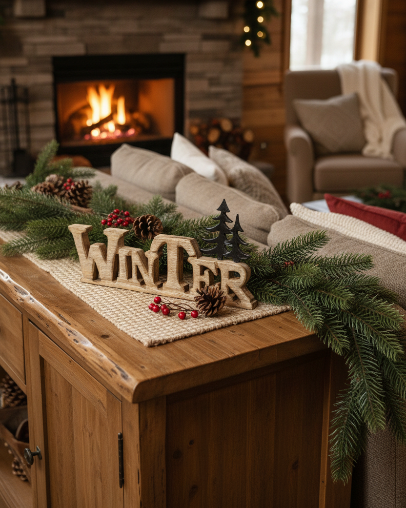 Winter Wood Cutout With Black Trees on Stand