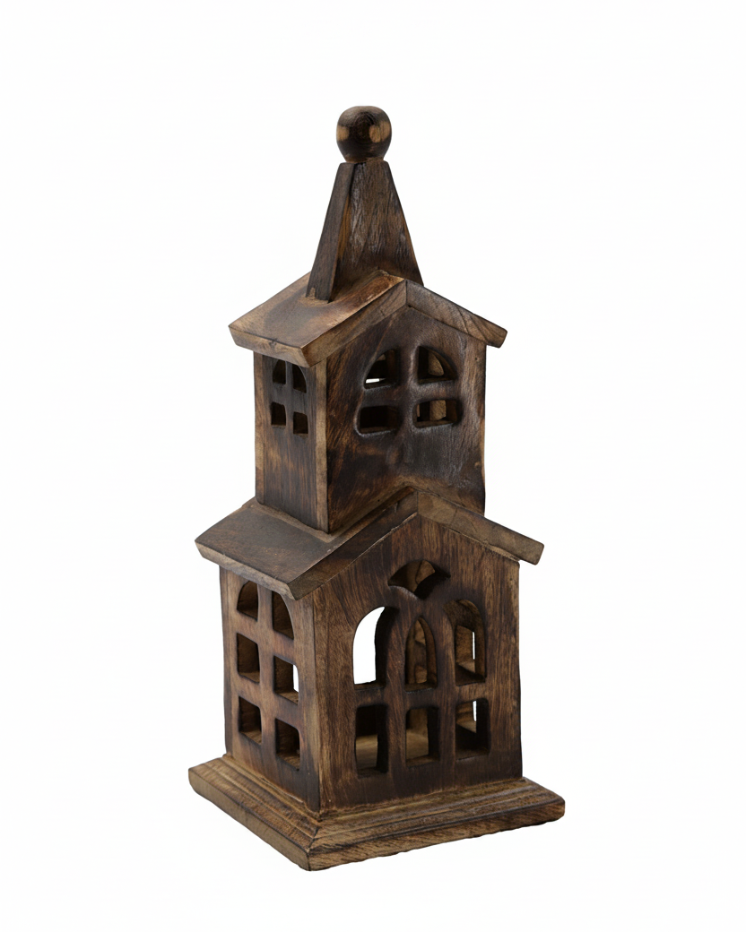 Dark Brown Mango Wood Church 12"