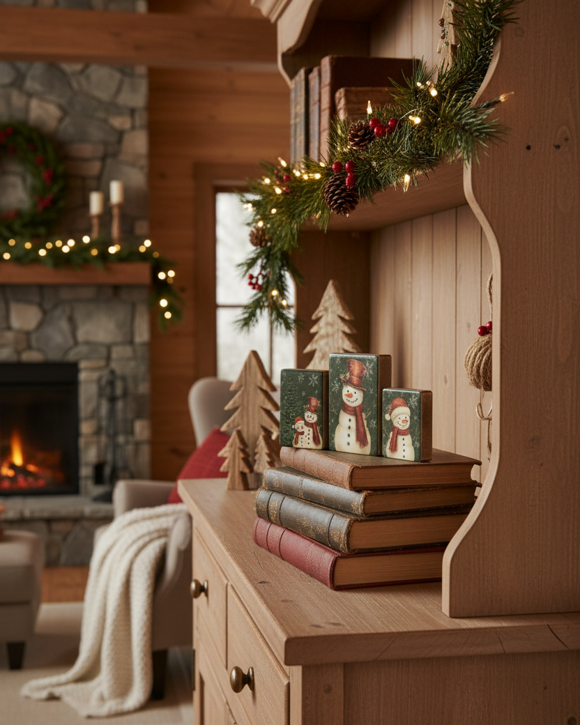 Crimson Pine Snowman Block