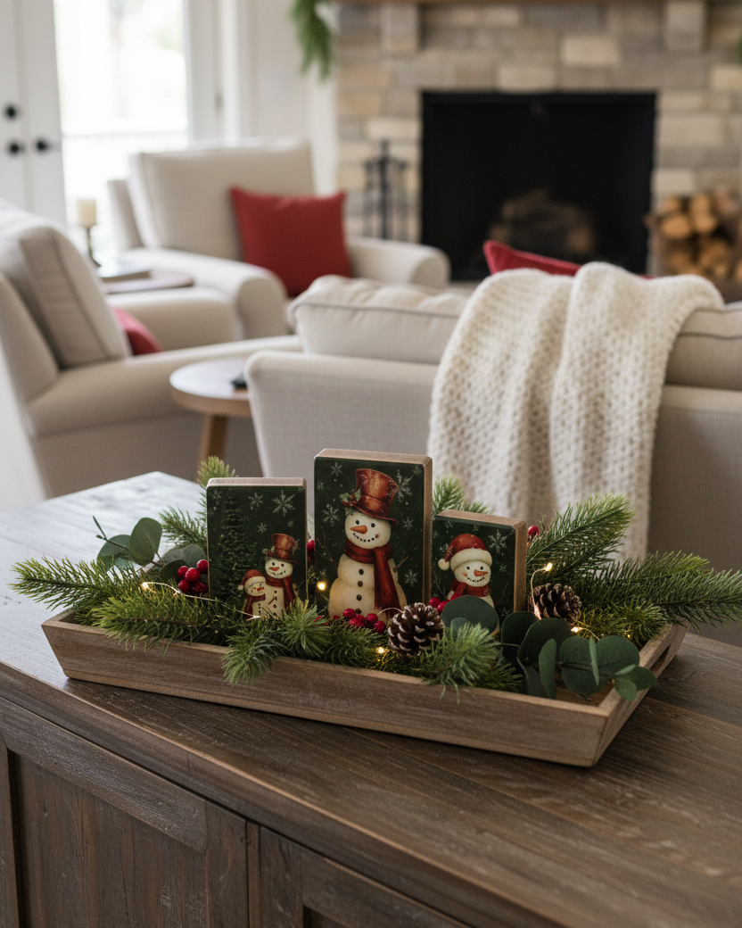 Crimson Pine Snowman Block