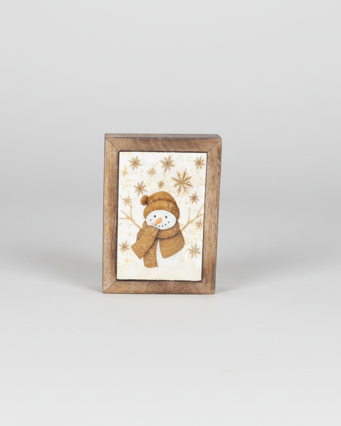 Vintage Snowman Snowfall Framed Block