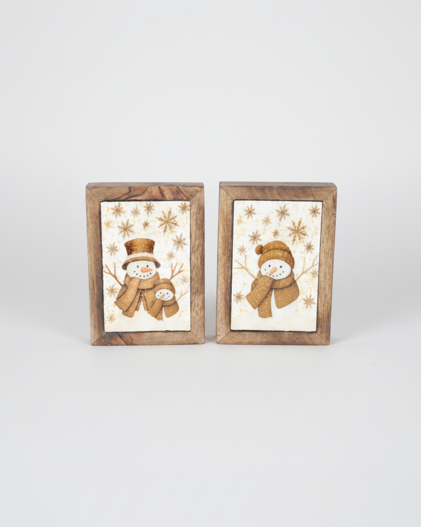 Vintage Snowman Snowfall Framed Block