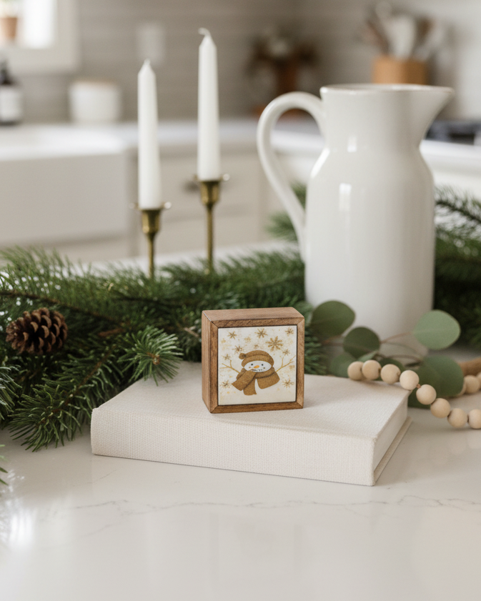 Vintage Snowman Snowfall Framed Mini Block
