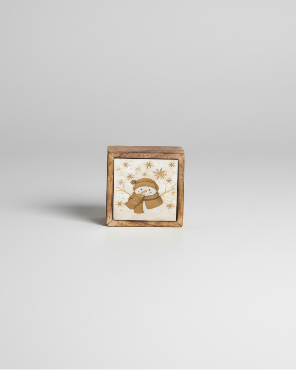Vintage Snowman Snowfall Framed Mini Block