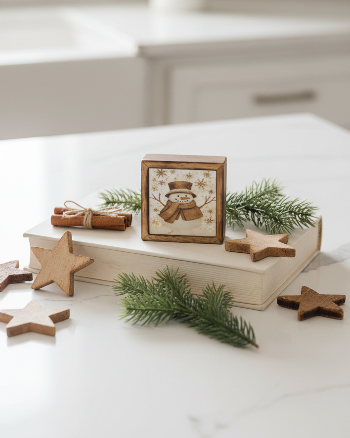 Vintage Snowman Snowfall Framed Mini Block