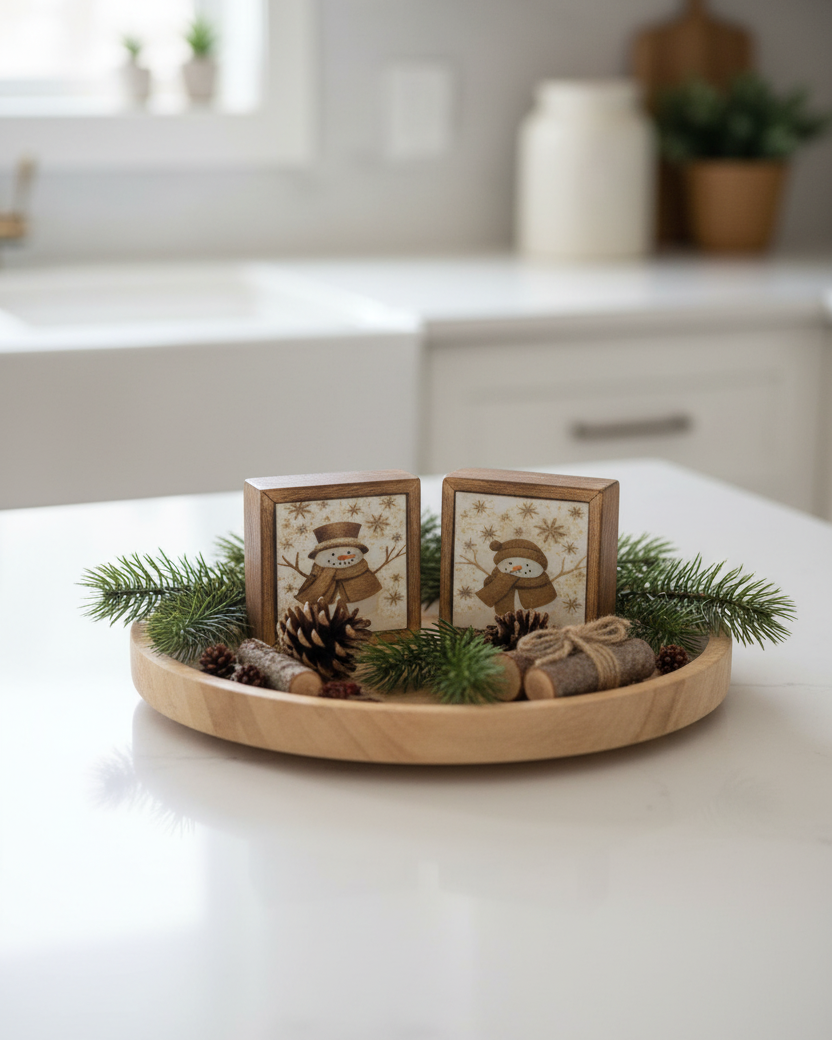 Vintage Snowman Snowfall Framed Mini Block