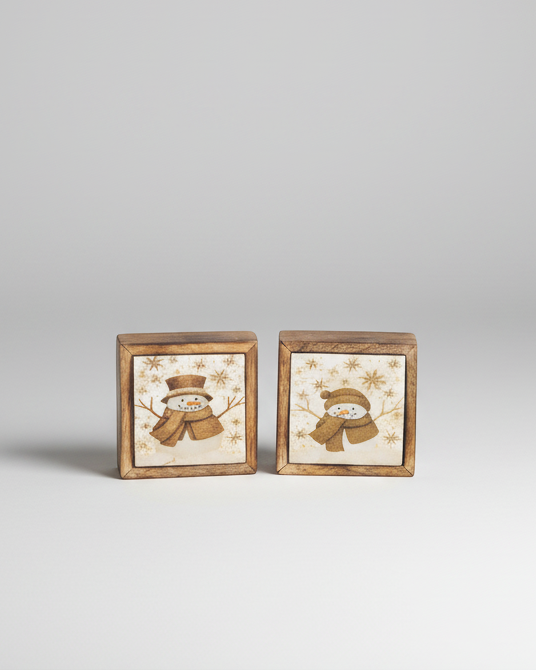 Vintage Snowman Snowfall Framed Mini Block