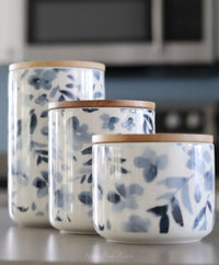 Watercolour Blue Floral Canister Set of 3