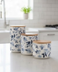 Watercolour Blue Floral Canister Set of 3