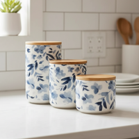 Watercolour Blue Floral Canister Set of 3