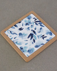 Watercolour Blue Floral Ceramic and Cork Trivet
