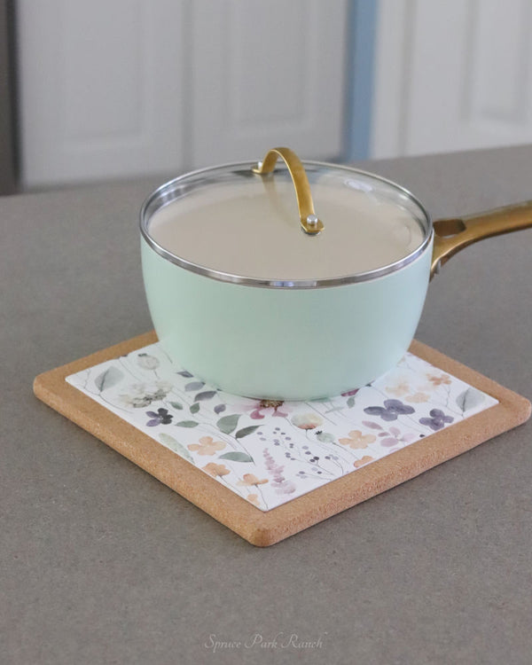 Watercolour Garden Ceramic and Cork Trivet
