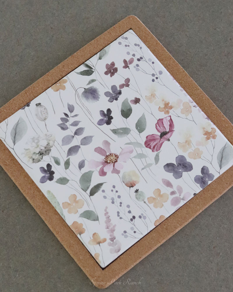 Watercolour Garden Ceramic and Cork Trivet