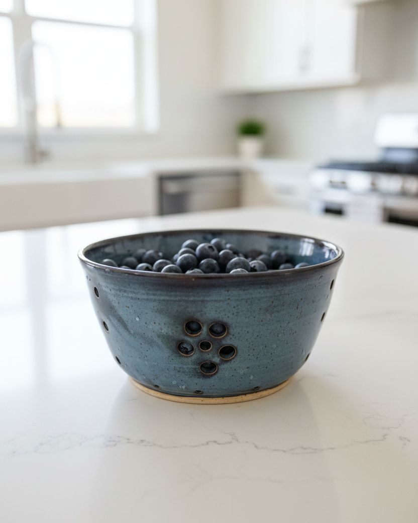 Wheat Design Berry Bowl Crystal Blue